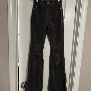 Grey Flare Corduroy Pants